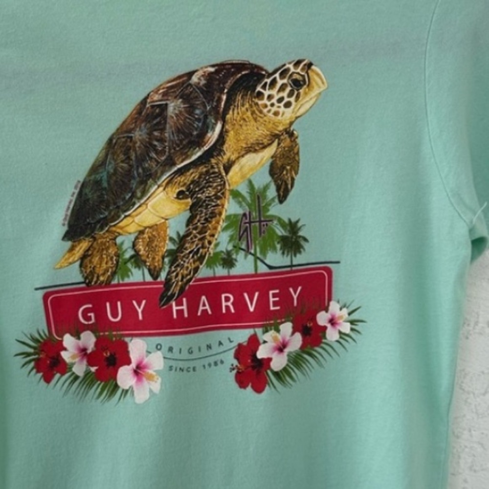 Guy Harvey Mint Green Tee with Turtle Graphic